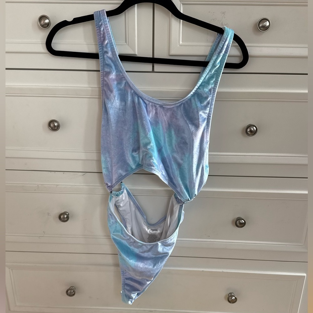 PINK Victoria's Secret Iridescent Blue Lavender One-Piece Swimsuit